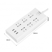 得力 18284 单控六联拖线板插座+3USB 白色 2米