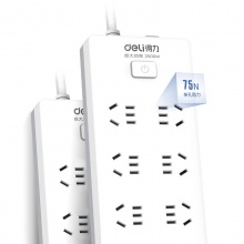 得力 18264 单控八联接线板插座 10米 白色