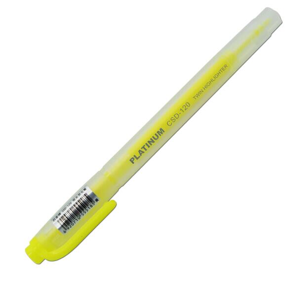白金 CSD-120 双头荧光笔 粗4mm细1mm 黄色 10支/盒