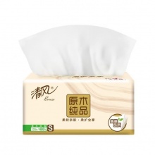 清风 BR38SC4 原木纯品4层塑包面巾纸120抽 3包/提 16提/箱