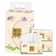 清风 BR38SC4 原木纯品4层塑包面巾纸120抽 3包/提 16提/箱