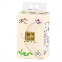 清风 BR38SC4 原木纯品4层塑包面巾纸120抽 3包/提 16提/箱